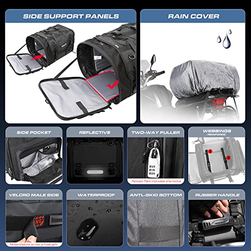 Rhinowalk Motorcycle Tail Bag, Expandable Motorcycle Travel Luggage Bags 60L, Waterproof All-Weather Trunk Rack Bag with Sissy Bar Straps & Helmet Rain Cover-Black - Image 3