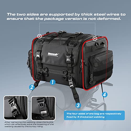 Rhinowalk Motorcycle Tail Bag, Expandable Motorcycle Travel Luggage Bags 60L, Waterproof All-Weather Trunk Rack Bag with Sissy Bar Straps & Helmet Rain Cover-Black - Image 4