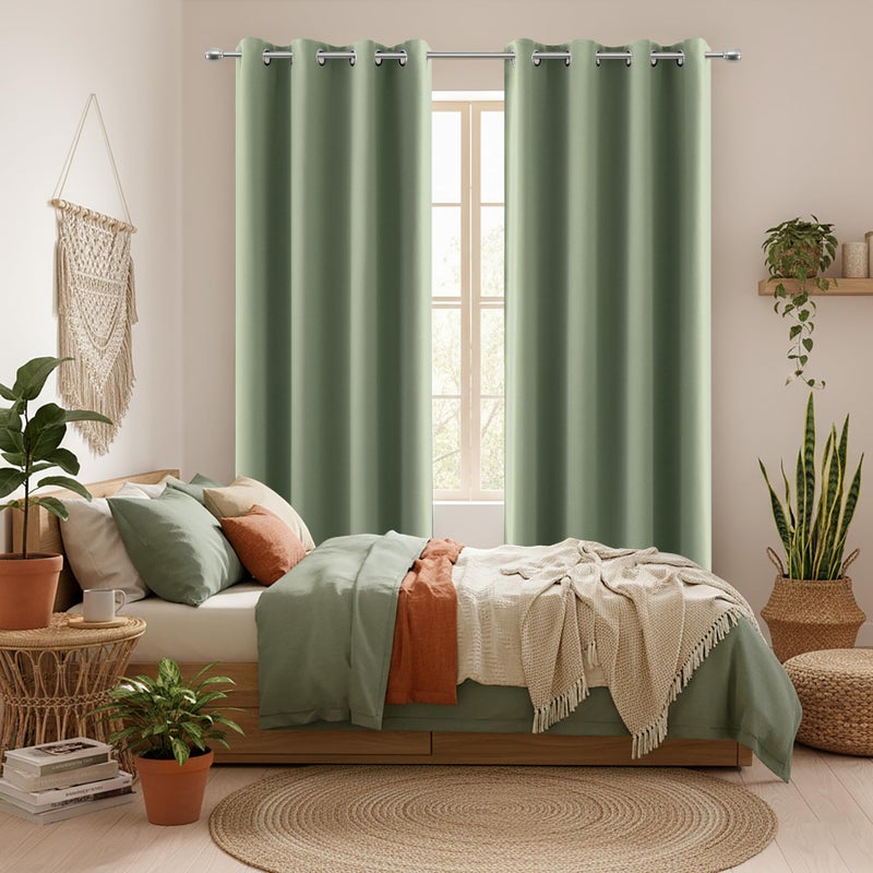 KOUFALL Sage Green Blackout Window Curtains for Bedroom 84 Inches Long Black Out Room Darkening Grommet Thermal Insulated Boho Cottagecore Cottage Core Curtain Drapes 84 Inch Length 2 Panels Set - Image 2