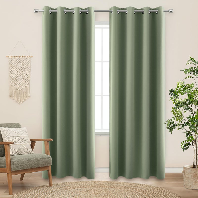 KOUFALL Sage Green Blackout Window Curtains for Bedroom 84 Inches Long Black Out Room Darkening Grommet Thermal Insulated Boho Cottagecore Cottage Core Curtain Drapes 84 Inch Length 2 Panels Set - Image 1