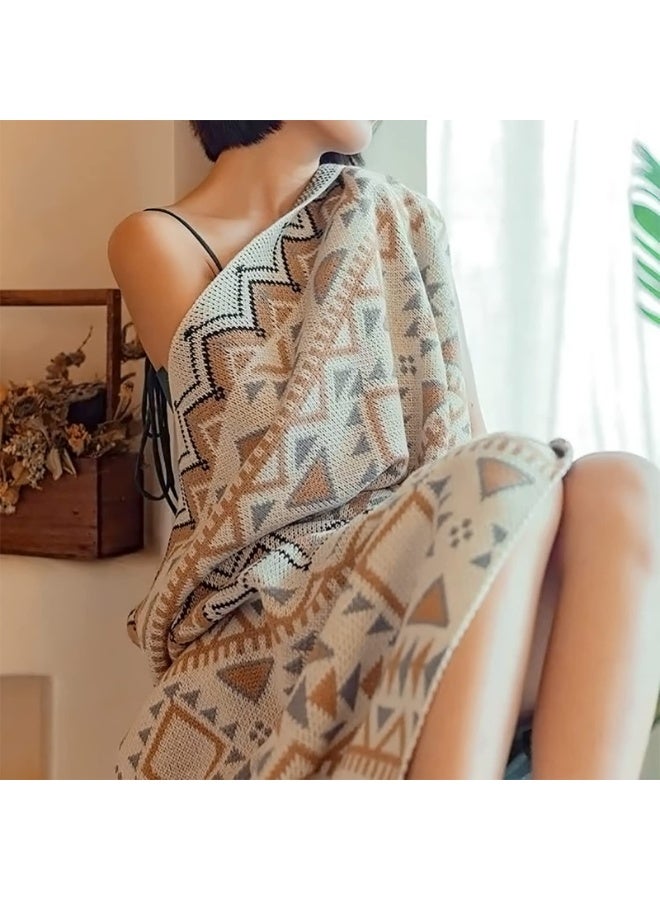 مطبوقة رمي بطانية خمر Tassel النمط البوهيمي العرقي نمط هندسي مريح كرسي غطاء رمي دافئ للكريكة أريكة سرير شال بطانية 170x130cm - Image 1