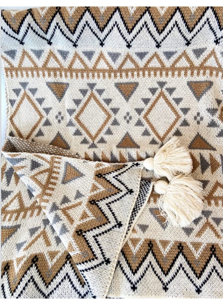 مطبوقة رمي بطانية خمر Tassel النمط البوهيمي العرقي نمط هندسي مريح كرسي غطاء رمي دافئ للكريكة أريكة سرير شال بطانية 170x130cm - Image 5