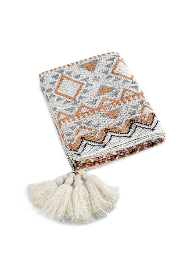 مطبوقة رمي بطانية خمر Tassel النمط البوهيمي العرقي نمط هندسي مريح كرسي غطاء رمي دافئ للكريكة أريكة سرير شال بطانية 170x130cm - Image 2