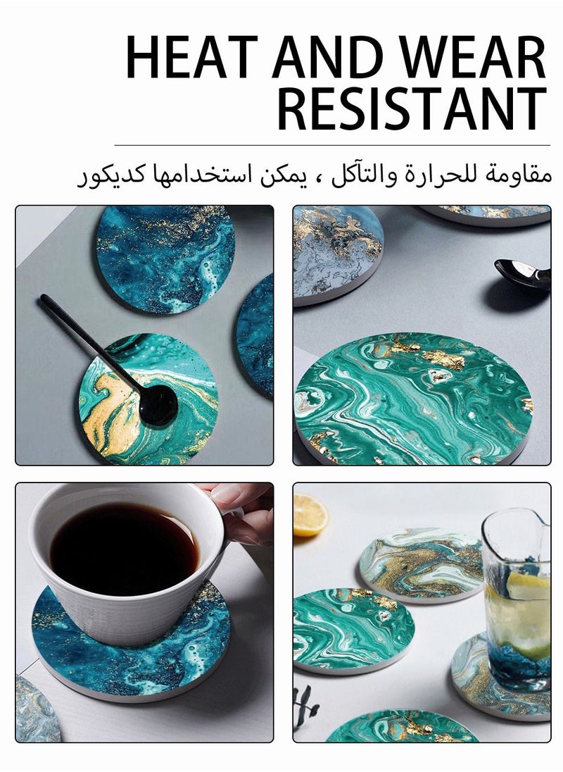 Absorbent Coaster Sets Of 10,Round Coasters Set With Holder,Ocean Design Drink Coasters For Tabletop Protection,4 Inches,Ceramic Coasters