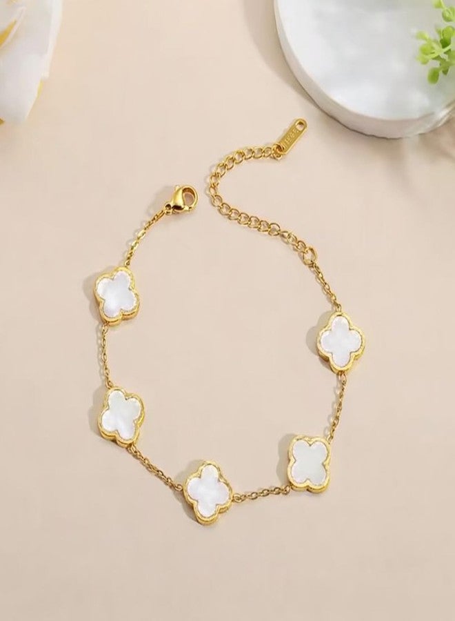 Okos Gold Plated White Clover Jewellery Set Combo for Women & Girls | Necklace, Bracelet, Ring & Stud Earrings | Elegant Jewellery for Everyday Wear CO1000498WHT - Image 3