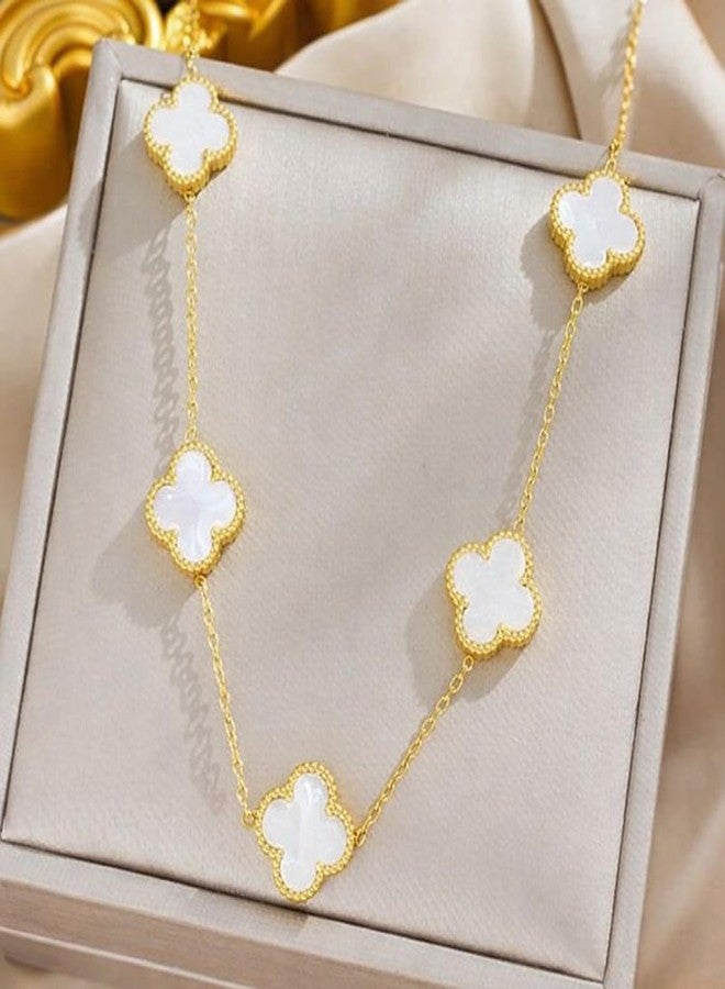Okos Gold Plated White Clover Jewellery Set Combo for Women & Girls | Necklace, Bracelet, Ring & Stud Earrings | Elegant Jewellery for Everyday Wear CO1000498WHT - Image 2