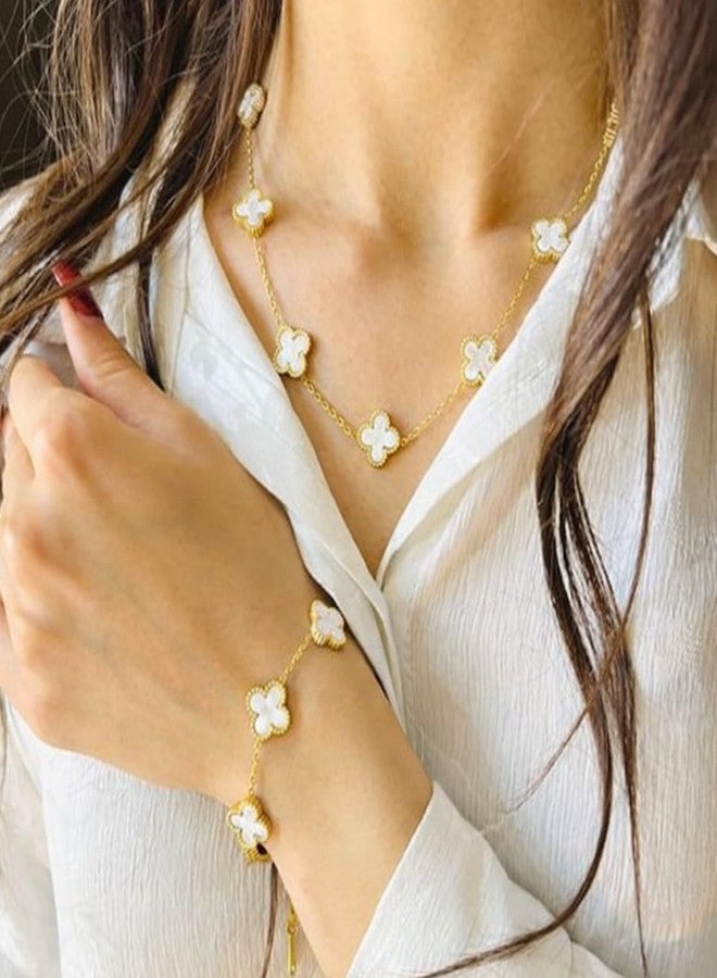 Okos Gold Plated White Clover Jewellery Set Combo for Women & Girls | Necklace, Bracelet, Ring & Stud Earrings | Elegant Jewellery for Everyday Wear CO1000498WHT - Image 4