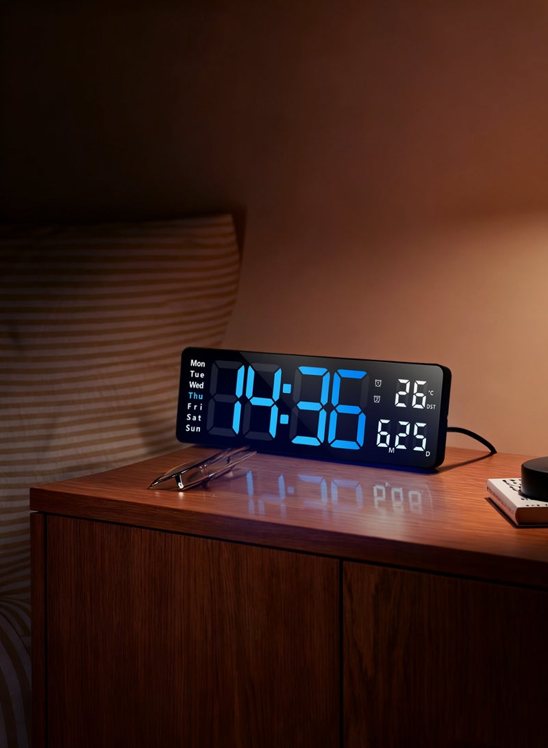 نكومي ساعة حائط، ساعة منبه رقمية لعرض غرفة النوم، ساعة طاولة بجانب السرير، ساعة رقمية LED قابلة للتعديل السطوع، ساعة عد تنازلي مع التاريخ والأسبوع ودرجة الحرارة - Image 1
