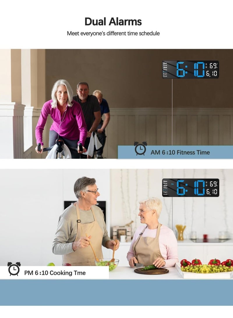 نكومي ساعة حائط، ساعة منبه رقمية لعرض غرفة النوم، ساعة طاولة بجانب السرير، ساعة رقمية LED قابلة للتعديل السطوع، ساعة عد تنازلي مع التاريخ والأسبوع ودرجة الحرارة - Image 4