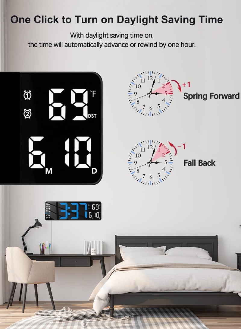 نكومي ساعة حائط، ساعة منبه رقمية لعرض غرفة النوم، ساعة طاولة بجانب السرير، ساعة رقمية LED قابلة للتعديل السطوع، ساعة عد تنازلي مع التاريخ والأسبوع ودرجة الحرارة - Image 2