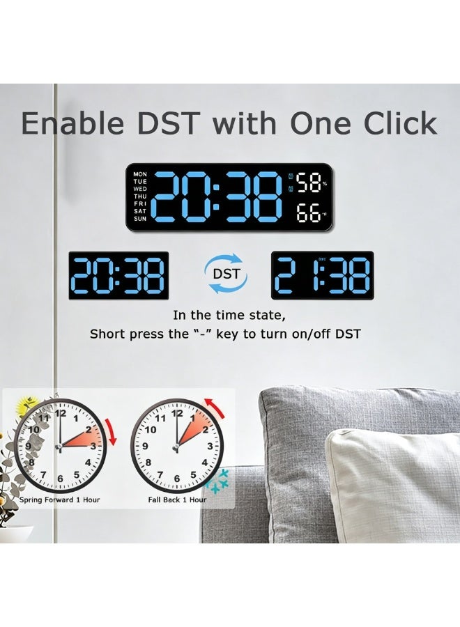 نكومي ساعة حائط، ساعة منبه رقمية لعرض غرفة النوم، ساعة طاولة بجانب السرير، ساعة رقمية LED قابلة للتعديل السطوع، ساعة عد تنازلي مع التاريخ والأسبوع ودرجة الحرارة - Image 2