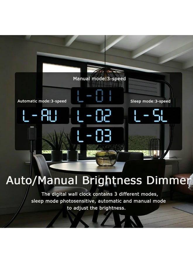 نكومي ساعة حائط، ساعة منبه رقمية لعرض غرفة النوم، ساعة طاولة بجانب السرير، ساعة رقمية LED قابلة للتعديل السطوع، ساعة عد تنازلي مع التاريخ والأسبوع ودرجة الحرارة - Image 5