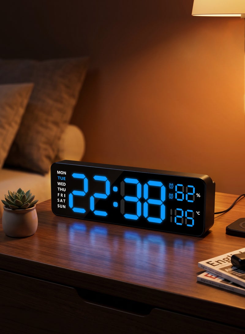 نكومي ساعة حائط، ساعة منبه رقمية لعرض غرفة النوم، ساعة طاولة بجانب السرير، ساعة رقمية LED قابلة للتعديل السطوع، ساعة عد تنازلي مع التاريخ والأسبوع ودرجة الحرارة - Image 1