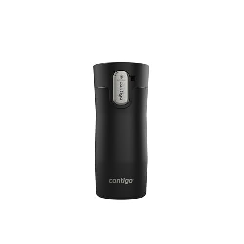 Contigo كوب السفر من كونتيغو أوتوسيل ويست لووب معزول بالفراغ من الفولاذ المقاوم للصدأ مع غطاء سهل التنظيف، 12 أونصة، أسود غير لامع - Image 1