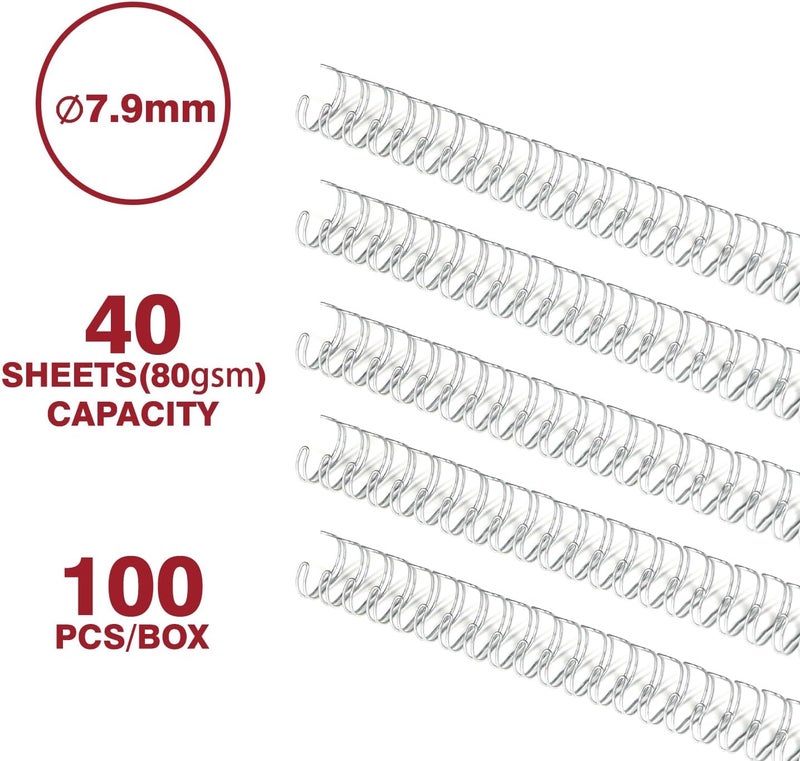 RAYSON Wire binding ring,7.9 mm, 3:1 pitch double loop wire silver 34 holes,100pcs/box - Image 2