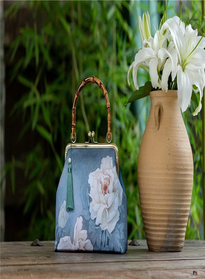 XINNI Women Chinese Classical Lotusflower Embroidery Purse Vintage Embroidery Clutch Handag with Tassel and Pendant Medium - Image 3
