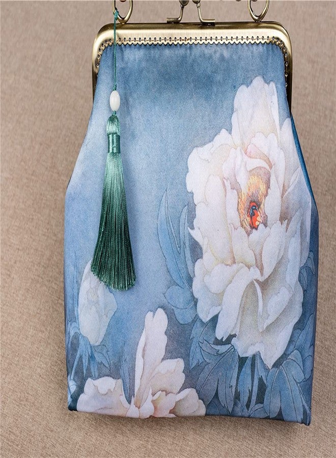XINNI Women Chinese Classical Lotusflower Embroidery Purse Vintage Embroidery Clutch Handag with Tassel and Pendant Medium - Image 2