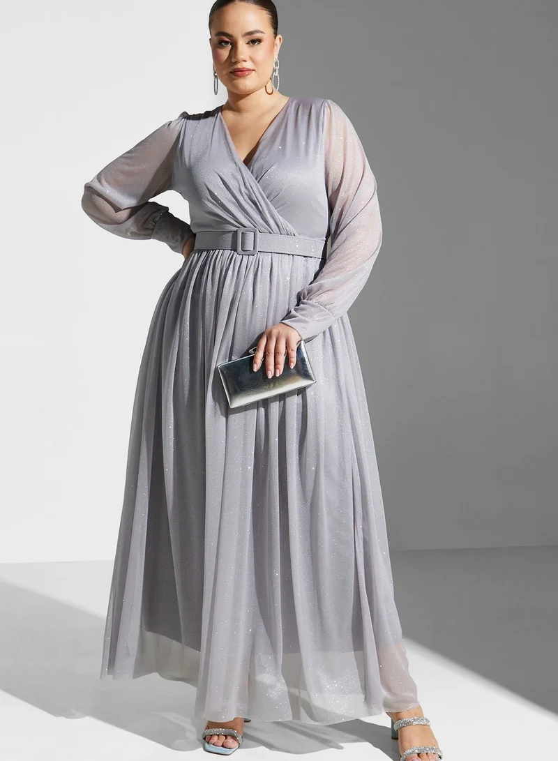 Khizana Cuff Sleeve Fit & Flare Dress