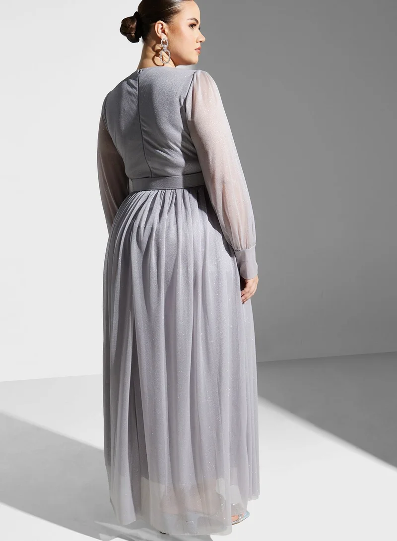 Khizana Cuff Sleeve Fit & Flare Dress
