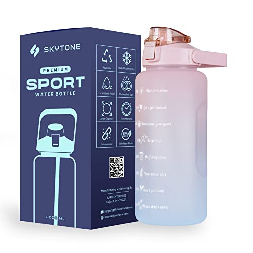 SKYTONE® Water Bottle For Office, Gym, Travel, Sports Leakproof 2 Liter Bottle With BPA-Free Plastic Included Silicone Pipe (Purple) (Pink) - Image 1