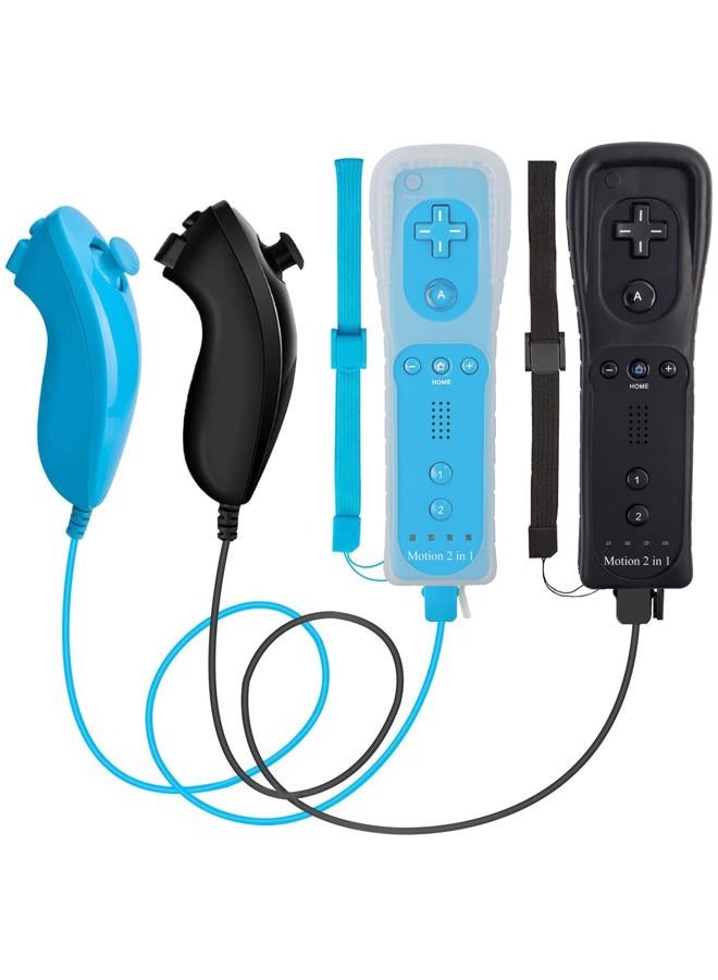 ECRABONE ECRAB Wii Nunchuck Remote Controller 2 Pack with Motion Plus Compatible with Wii & Wii U Console | Wii Remote Controller with Shock Function (Black + Blue) - Image 1