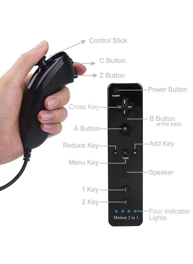 ECRABONE ECRAB Wii Nunchuck Remote Controller 2 Pack with Motion Plus Compatible with Wii & Wii U Console | Wii Remote Controller with Shock Function (Black + Blue) - Image 2