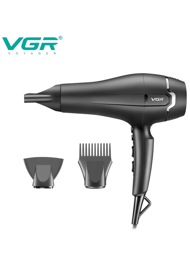 في جي آر Professional Hair Dryer V-450, 2000-2400W professional AC motor for strong and steady airflow, comes with 2 professional nozzles (air concentrator nozzle, styling comb) cold air function to fix the style after completion, multiple heat and speed settings to suit all hair types, ideal for daily, home or salon use black - Image 1