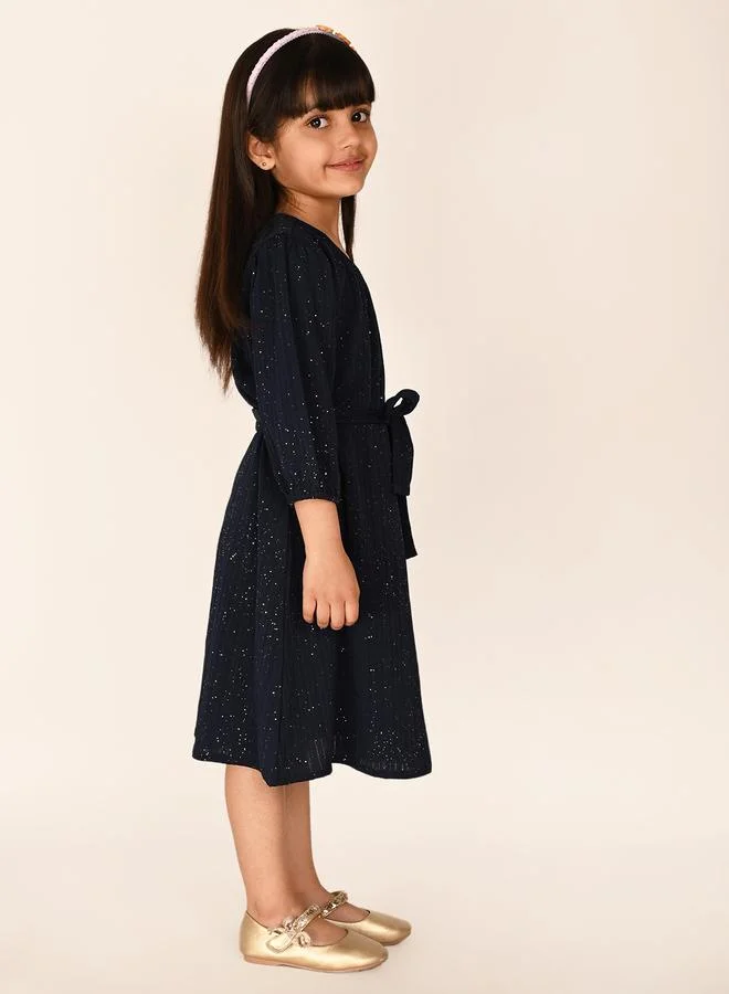 LILPICKS LilPicks Glittered Look Self Tie Up A-Line Dress