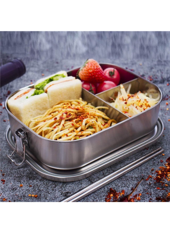 PEARL صندوق غداء مستطيل من الفولاذ المقاوم للصدأ للأطفال - 3 أقسام، سعة 1000 مل، مانع للتسرب، متين، سهل التنظيف، حاوية غداء مدرسية، PK0011 - Image 4