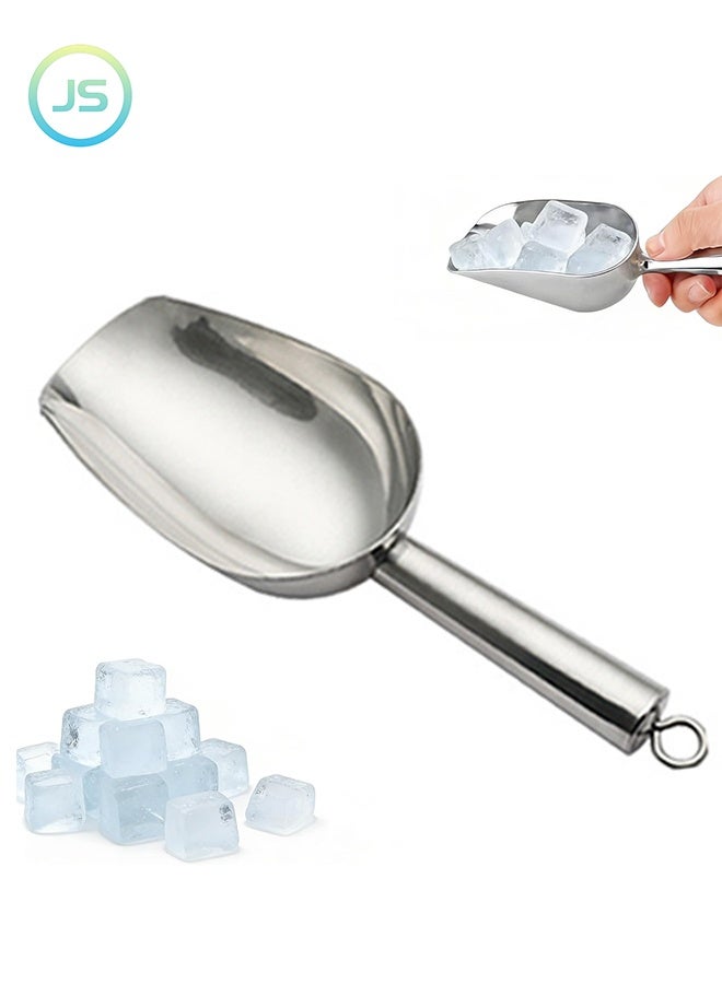 JS Stainless Steel Ice Scoop, Utility Metal Ice Scooper for Kitchen Freezer Bar Wedding Party, Multipurpose Small Scoop for Sugar/Flour/Pet Food/Popcorn/Dry Goods (Silver) - Image 1
