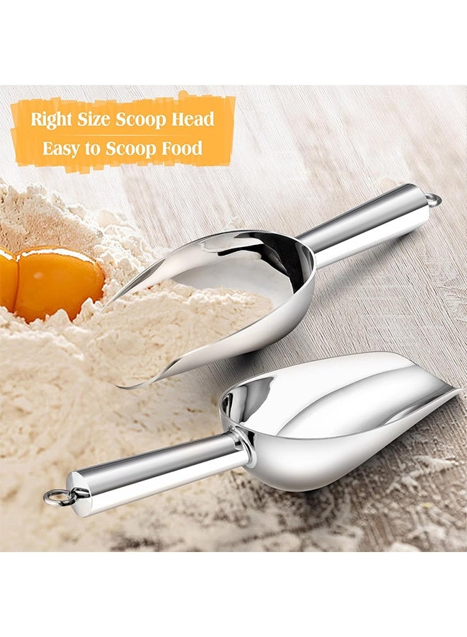 JS Stainless Steel Ice Scoop, Utility Metal Ice Scooper for Kitchen Freezer Bar Wedding Party, Multipurpose Small Scoop for Sugar/Flour/Pet Food/Popcorn/Dry Goods (Silver) - Image 2