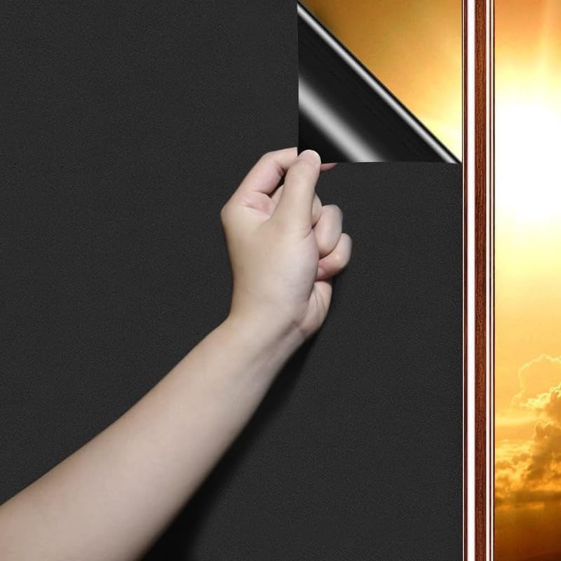 WALLMATE WALLMATE Total Blackout Window Film 100 Light Blocking Room Darkening Static Cling Easy Removal UV Prevention Treatment 12 Inches by 3 Feet WMTotal Blackout Film  - Image 1