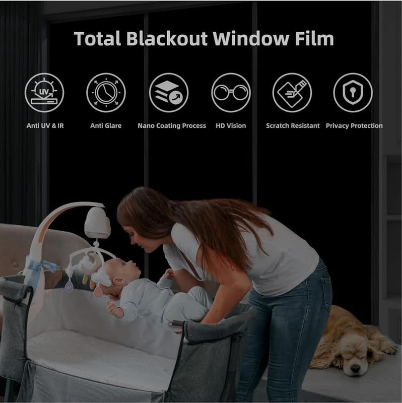 WALLMATE WALLMATE Total Blackout Window Film 100 Light Blocking Room Darkening Static Cling Easy Removal UV Prevention Treatment 12 Inches by 3 Feet WMTotal Blackout Film  - Image 2