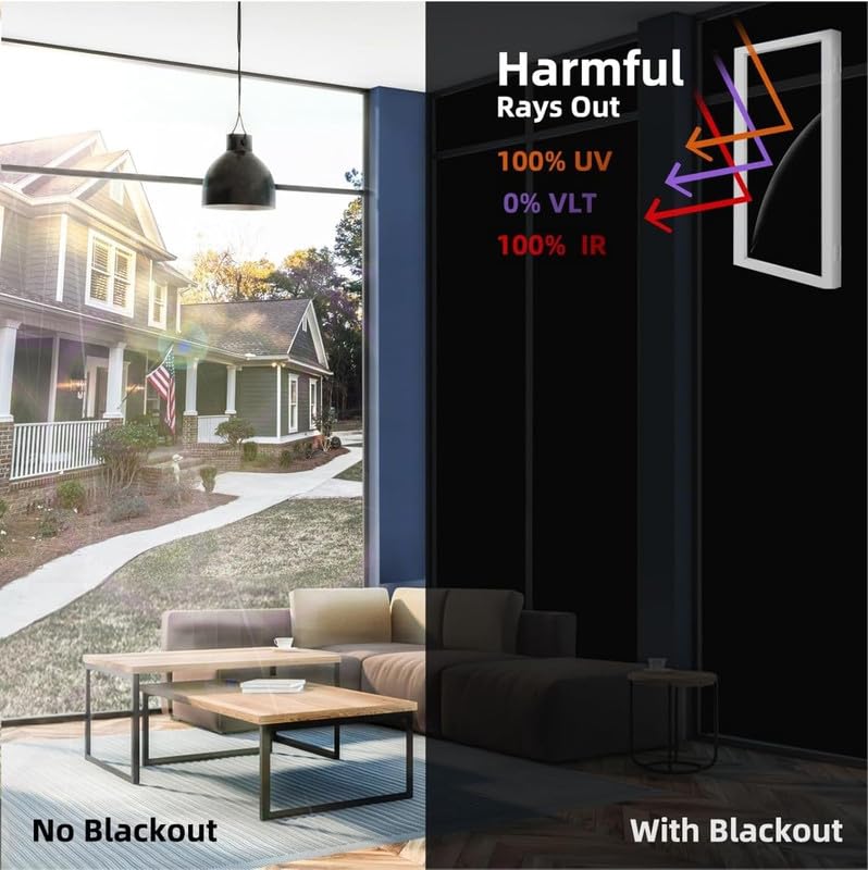 WALLMATE WALLMATE Total Blackout Window Film 100 Light Blocking Room Darkening Static Cling Easy Removal UV Prevention Treatment 12 Inches by 3 Feet WMTotal Blackout Film  - Image 3