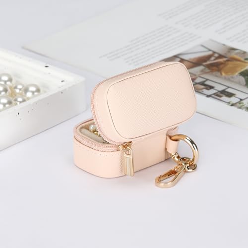 KUKUVR Small Travel Ring Stud Earring Box with Keychain, Mini Wedding Ring Holder Boxes for Multiple Rings, Portable Jewelry Storage Organizer Case (Pink) - Image 4