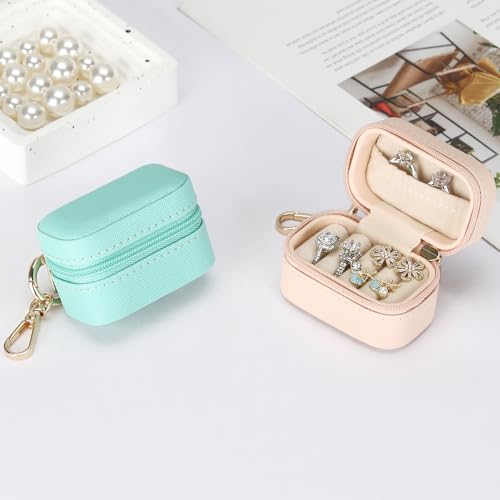KUKUVR Small Travel Ring Stud Earring Box with Keychain, Mini Wedding Ring Holder Boxes for Multiple Rings, Portable Jewelry Storage Organizer Case (Pink) - Image 5
