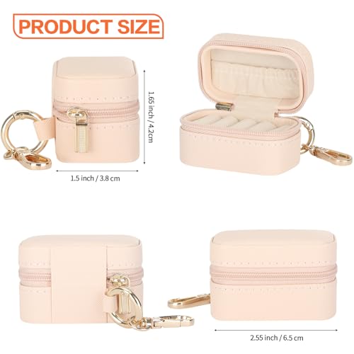 KUKUVR Small Travel Ring Stud Earring Box with Keychain, Mini Wedding Ring Holder Boxes for Multiple Rings, Portable Jewelry Storage Organizer Case (Pink) - Image 2
