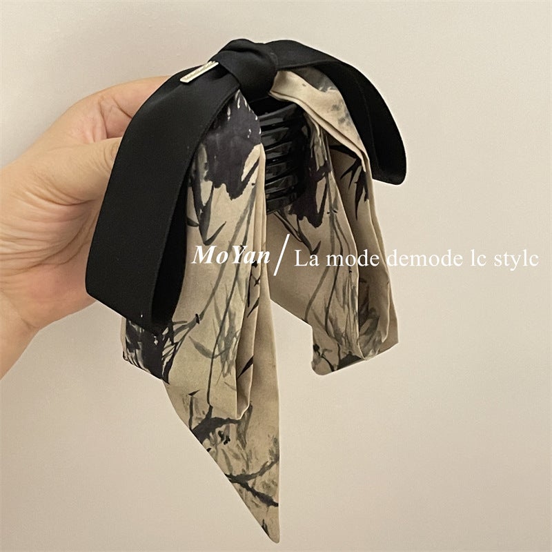 Generic Elegant Chinese Style Ink Bamboo Hair Claw Accessory for Women Army green ink bamboo leaves