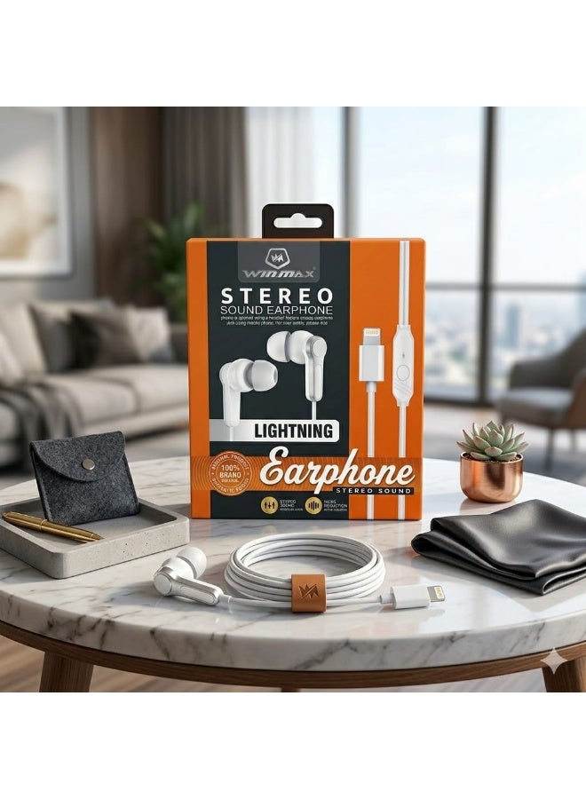 Winmax Stereo Earphones with Lightning Port - Crystal Clear Sound with Built-in Microphone - Ergonomic Design Compatible with iPhones and iPads - Image 2