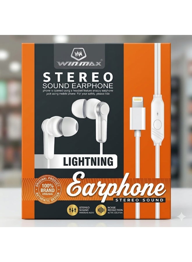 Winmax Stereo Earphones with Lightning Port - Crystal Clear Sound with Built-in Microphone - Ergonomic Design Compatible with iPhones and iPads - Image 4