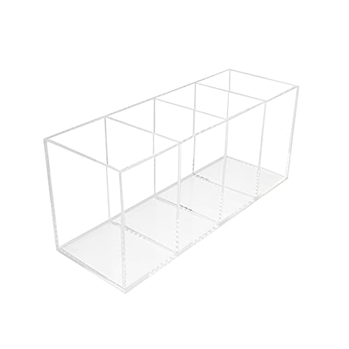 QPEY Extra Large Acrylic Pen Holder 4 Compartments,Clear Pen Holder Organizer Makeup Brush Holder for Office Desk Accessories,Cosmetic Brush Storage Box,Dorm,Bathroom,Kitchen (Clear) - Image 1