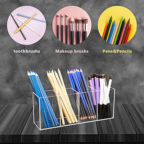 QPEY Extra Large Acrylic Pen Holder 4 Compartments,Clear Pen Holder Organizer Makeup Brush Holder for Office Desk Accessories,Cosmetic Brush Storage Box,Dorm,Bathroom,Kitchen (Clear) - Image 4