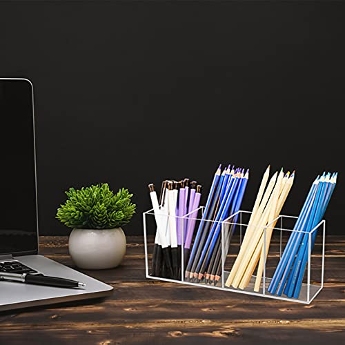 QPEY Extra Large Acrylic Pen Holder 4 Compartments,Clear Pen Holder Organizer Makeup Brush Holder for Office Desk Accessories,Cosmetic Brush Storage Box,Dorm,Bathroom,Kitchen (Clear) - Image 5