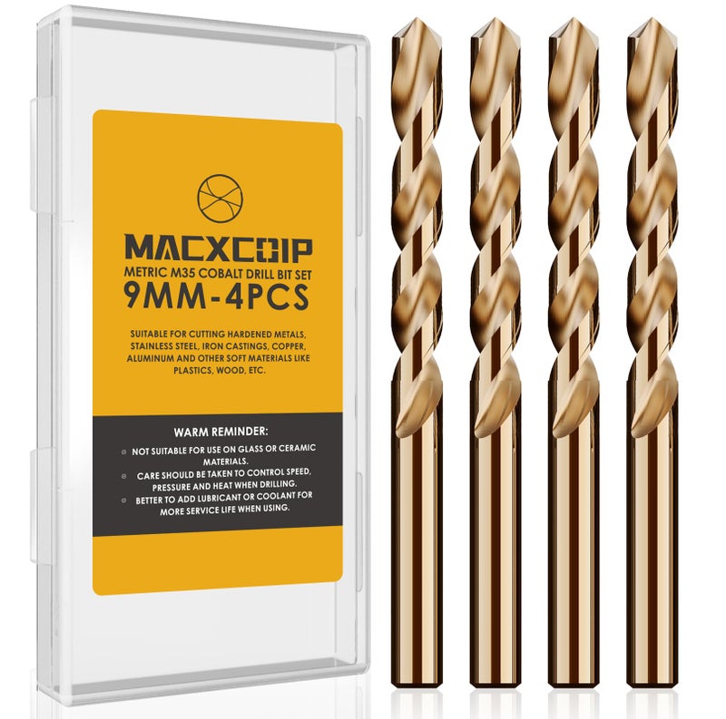 Macxcoip Metric 4Pcs M35 Cobalt Drill Bit Set  9Mm Hss Cobalt Jobber Drill Bits  For Hardened Metals  Stainless Steel  Cast Iron And Wooden Plastics - Image 1