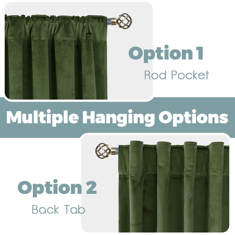 BGment Dark Green Velvet Curtains 84 Inches for Living Room, Super Soft Luxury Thermal Insulated Blackout Curtains & Drapes with Back Tab Rod Pocket for Bedroom, Set of 2 Panels, 52 x 84 Inch - Image 3