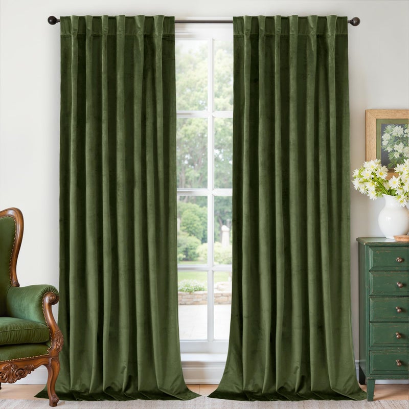 BGment Dark Green Velvet Curtains 84 Inches for Living Room, Super Soft Luxury Thermal Insulated Blackout Curtains & Drapes with Back Tab Rod Pocket for Bedroom, Set of 2 Panels, 52 x 84 Inch - Image 1