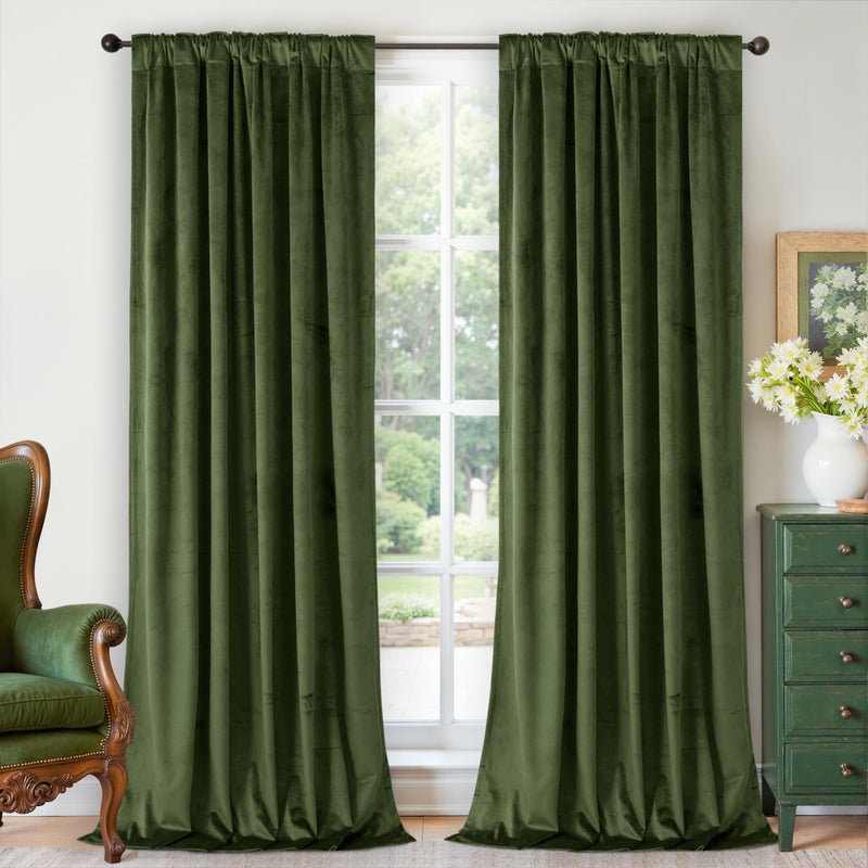 BGment Dark Green Velvet Curtains 84 Inches for Living Room, Super Soft Luxury Thermal Insulated Blackout Curtains & Drapes with Back Tab Rod Pocket for Bedroom, Set of 2 Panels, 52 x 84 Inch - Image 2