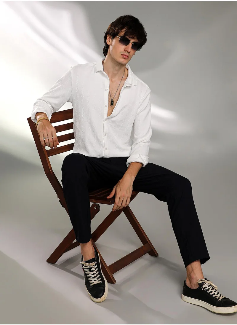 Campus Sutra Men's Chalk White Rope-Textured Shirt