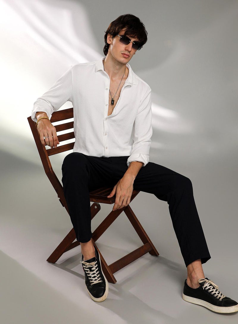 Men's Chalk White Rope-Textured Shirt