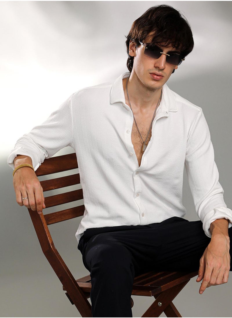كامبوس سوترا Men's Chalk White Rope-Textured Shirt  - Image 1